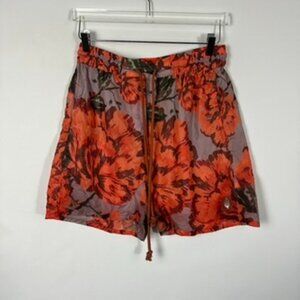 Free People Movement Orange Floral Print Bermuda Short Medium
